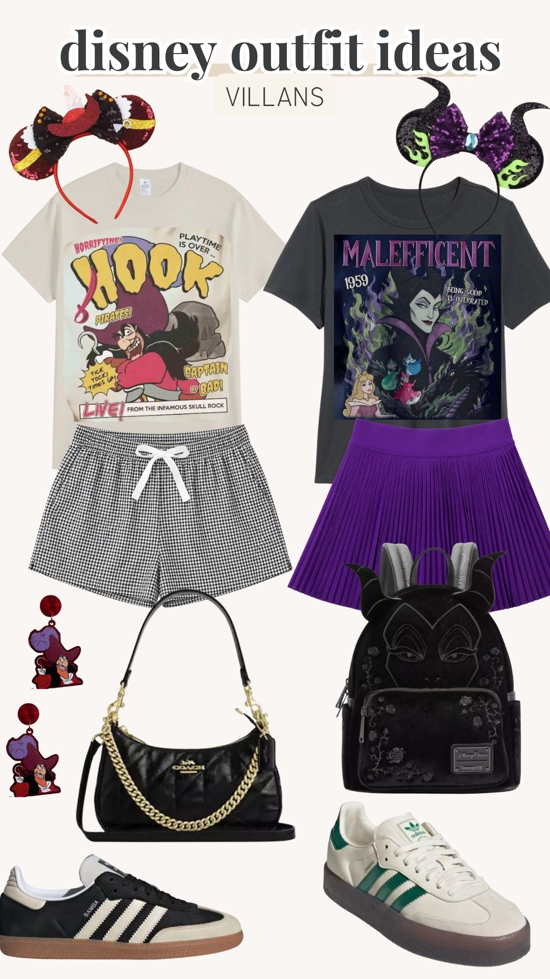 Disney villains outfit, Disney villains style, Disney outfit ideas, Disneybound, villain inspired outfit, Disney fashion, Disney park outfit, Magic Kingdom outfit, Disneyland outfit, Disney World outfit, Maleficent inspired, Evil Queen outfit, Cruella inspired, Ursula inspired, Hades inspired, Queen of Hearts outfit, villain aesthetic, edgy Disney style, black outfit, purple outfit, green outfit, graphic tee outfit, matching set, sneakers, crossbody bag, Mickey ears, park day outfit, women’s fashion, casual Disney style, comfortable travel outfit, Amazon fashion, Walmart fashion, Disney vacation, theme park style, cute outfit ideas, Captain Hook, maleffecant
