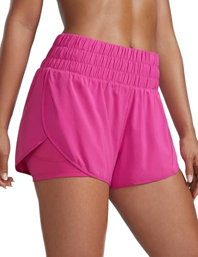 CRZ YOGA High Waisted Running Shorts for Women 3" - Split Breathable for Athletic Tennis Gym Workout with Pockets Hibiscus Purple Small | Amazon (US)