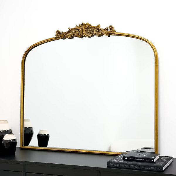 Amelia - Gold Arched Metal Overmantle Mirror 100cm x 87cm | William Wood