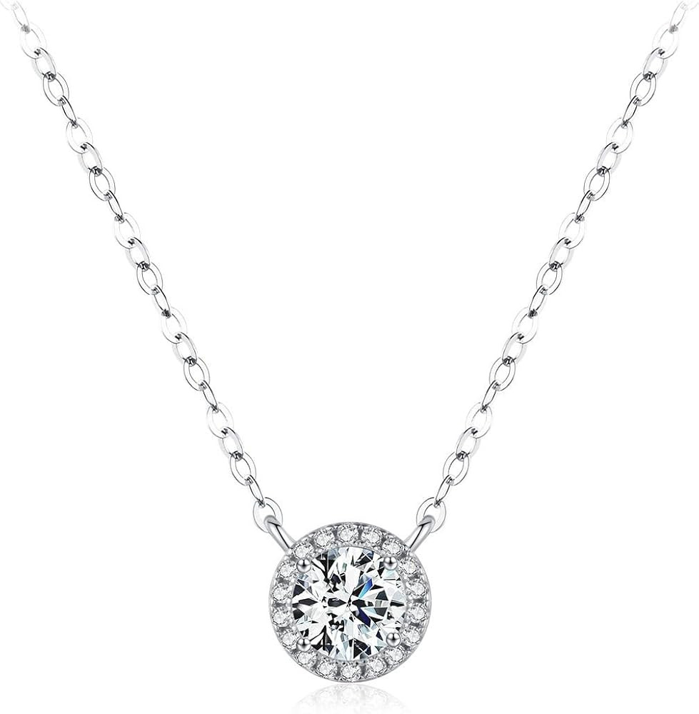 NEVAE Moissanite Necklace, 925 Sterling Silver Geometric Circle Pendant with D color and VVS1 Lab... | Amazon (US)