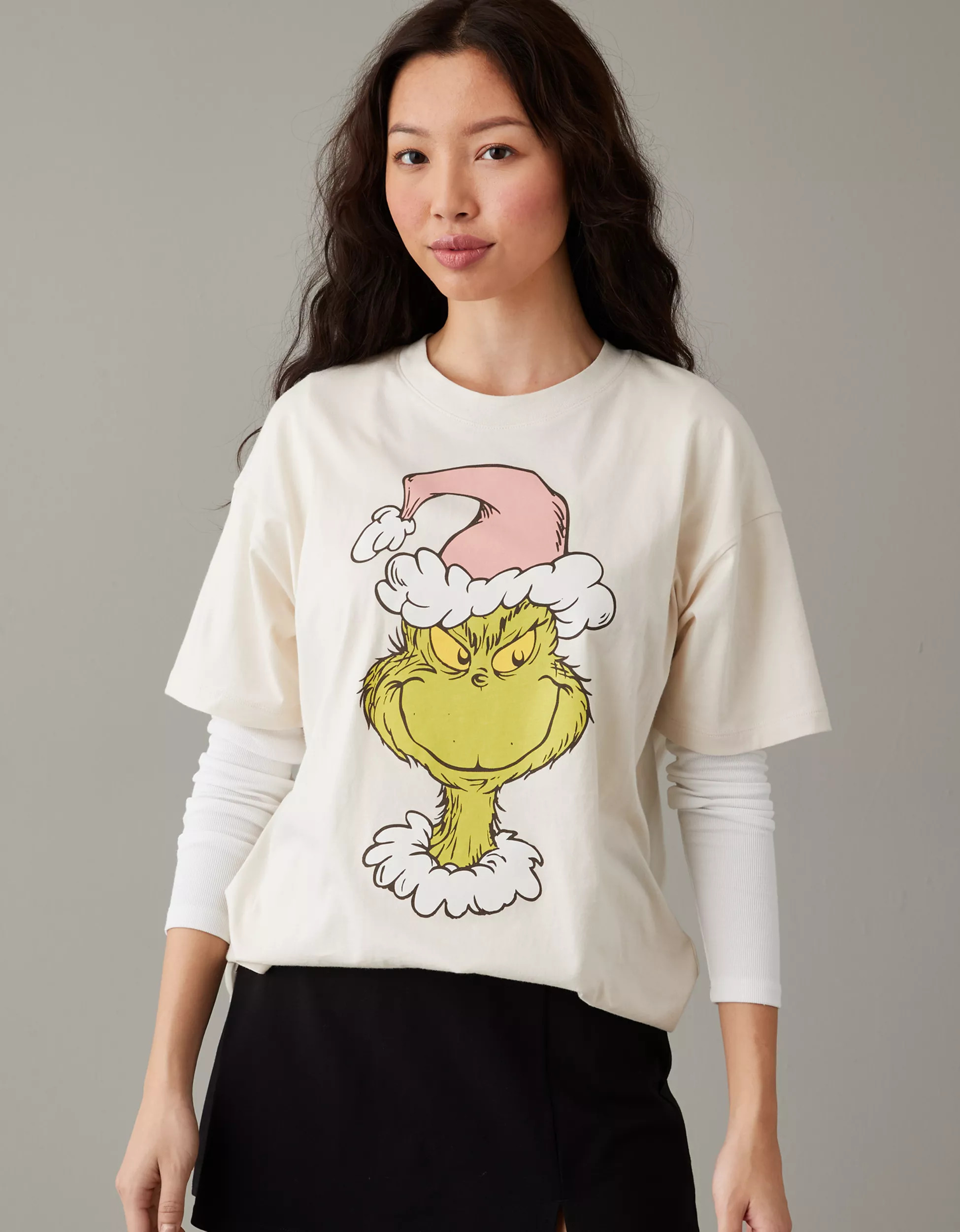 AE Oversized Holiday Grinch Graphic Tee | American Eagle Outfitters (US & CA)