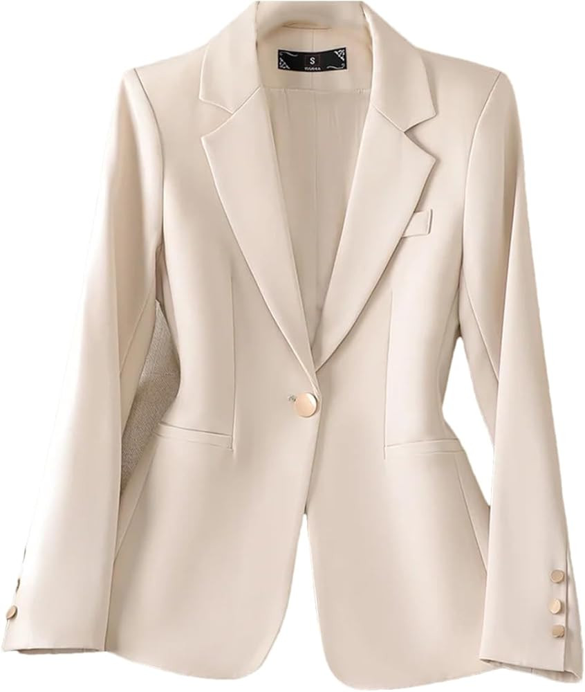 Women Blazer Formal Jacket Long Sleeve Single Button Female Business Work Wear Slim Coat Beige Bl... | Amazon (US)