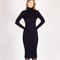 Navy Merino Wool Turtleneck Midi Dress Long Sleeve Knit Sweater | Etsy (US)