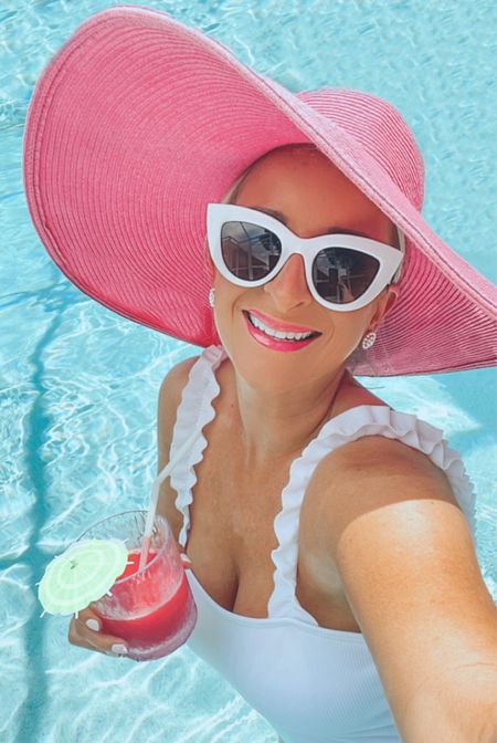 Pink straw hat 🩷 My go to floppy hat for summer! Paired with white cat eye sunglasses and a white ruffle swimsuit🤍


#LTKswim #LTKSeasonal #LTKfindsunder50