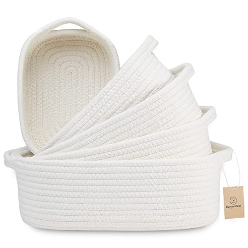 NaturalCozy 5-Piece Rectangle Storage Basket Set- Natural Cotton Rope Woven for Organizing! Small Basket for Montessori, Baby Nursery, Dog Toy Baskets, Cat Toy Box, Bathroom Organization Bin | Amazon (US)