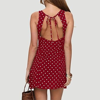 Naileksi Women Backless Tie Up Polka Dot Print Mini Dress Girls Cute Sleeveless Round Neck Open B... | Amazon (US)