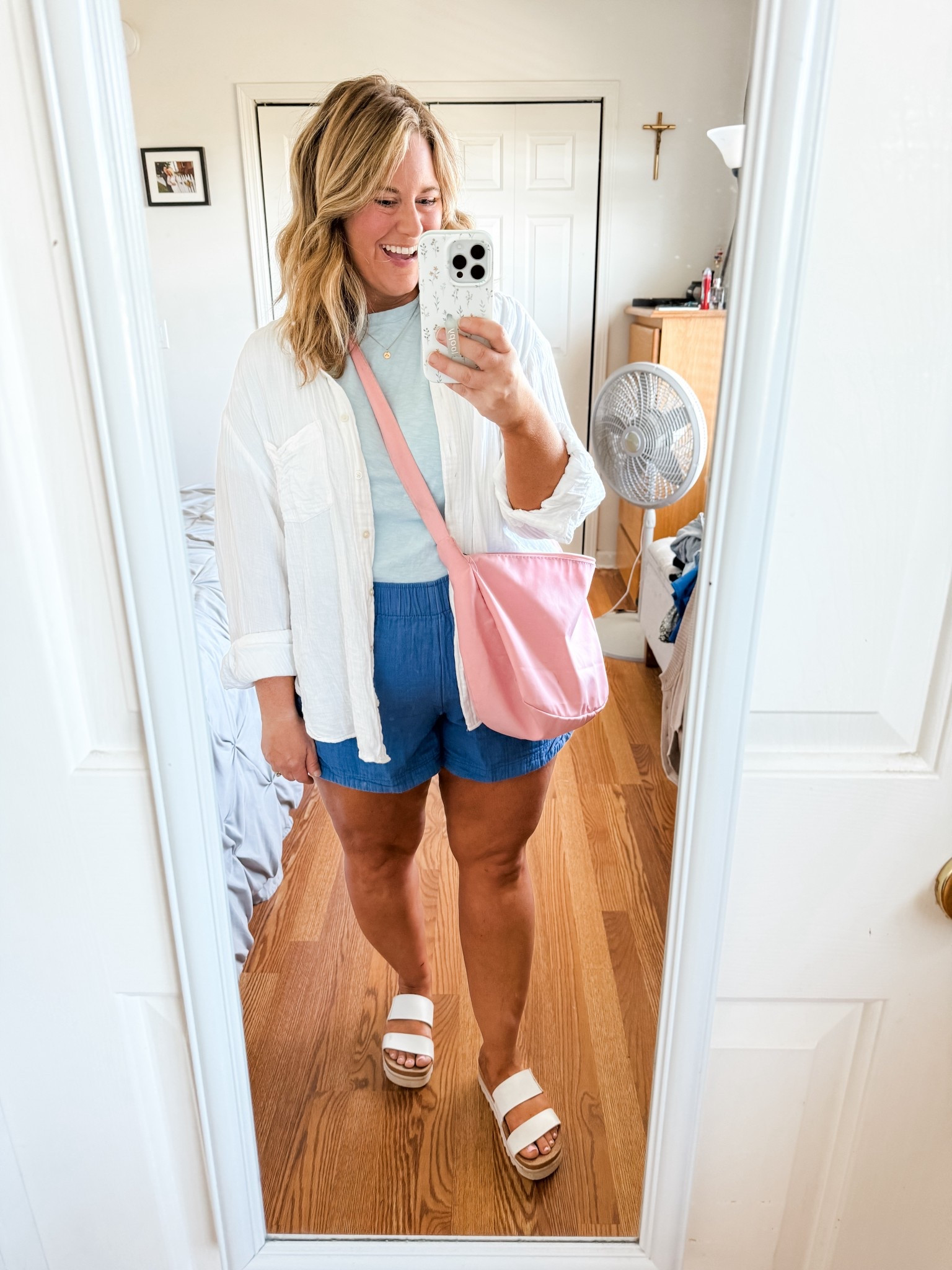My exact light blue tee is old but I linked similar.  Loving the two blues together! My shorts are a large and so is my gauze button down  

#LTKSeasonal #LTKMidsize #LTKFindsUnder50