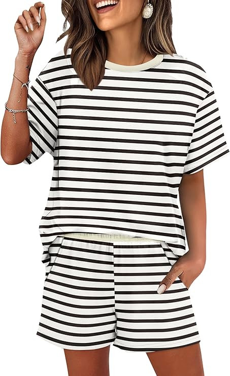 WIHOLL 2 Piece Lounge Sets for Women 2 Piece Lounge Matching Short Sleeve Tops Shorts Pants with ... | Amazon (US)