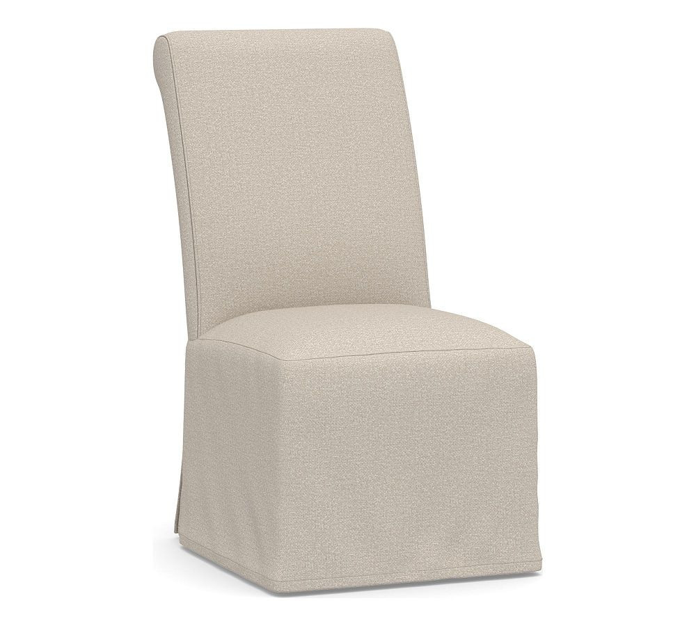 PB Comfort Roll Dining Side Chair Long Slipcover, Performance Chateau Basketweave Oatmeal | Pottery Barn (US)