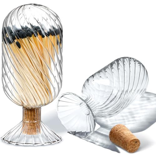 Cinnvoice Helix Shaped Glass Matches Cloche Decorative for 4 Inch Candle Matches Trendy Fireplace Display Decor, Not Include Matches(Clear,2.95 x 6.1 inches) | Amazon (US)
