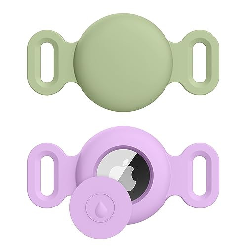 Airtag Dog Collar Holder for Apple Airtag Dog Tracker, 2 Pack GPS Tracking Accessories Anti-Lost Silicone Air Tag Holder Case for Pet Cat Dog Collars (Light Purple+Matcha, Small) | Amazon (US)
