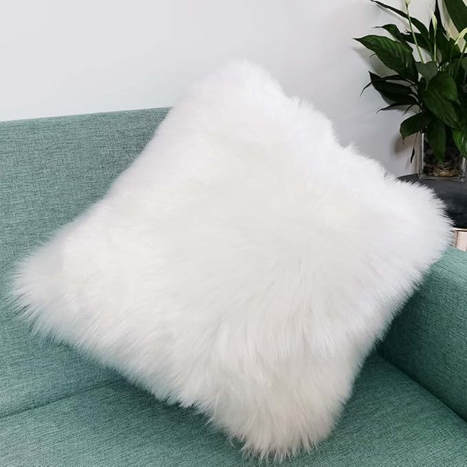 Fluffy Throw Pillow Cover Covered by Snow White Long Hair for Christmas Decor Couch Sofa Bed Deco... | Amazon (US)