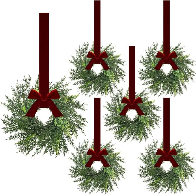 Crowye 6 Pcs Small Christmas Cedar Wreaths 15.7 Inch Hanging Christmas Kitchen Cabinet Mini Wreat... | Amazon (US)