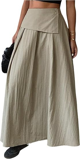 Milumia Women's High Waisted Flared A Line Maxi Skirt Elegant Loose Fit Long Skirts | Amazon (US)