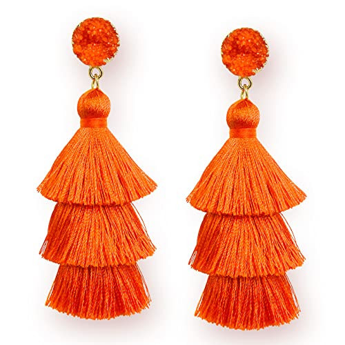 Halloween Earrings for Women Orange Tassel Earrring Layered Fringe Dangle Drop Orange Earrings for Women Trendy Statement Fall Earring Cute Halloween Costume Jewelry Fun Thanksgiving Gifts | Amazon (US)