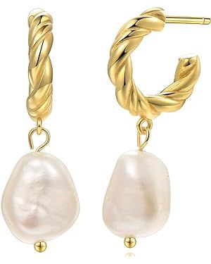 Baroque Pearl Earrings [.925 Sterling Silver] - Vintage/Art Deco/Gala/Evening Wear/Elegant/Ballro... | Amazon (US)