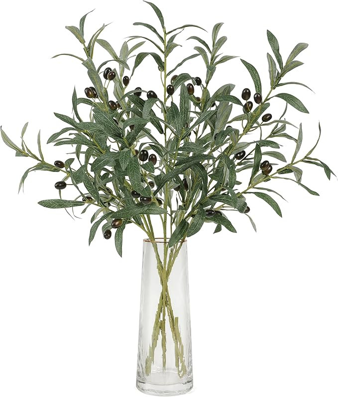 Artificial Olive Branch Greenery Plants 5 Pcs 28.3'' Length, Faux Silk Green Leaves Fake Tree Bra... | Amazon (US)