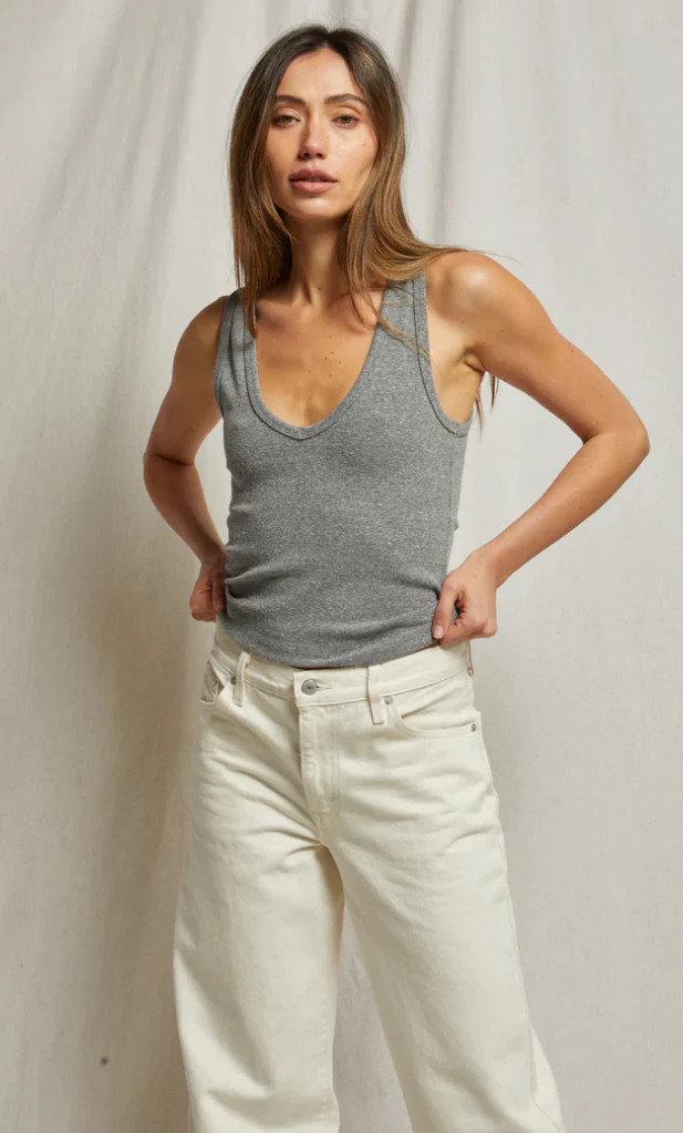 Perfect White Tee- Maria Structred Rib V-Neck Tank- Dark Heather Gray | Ama La Vita