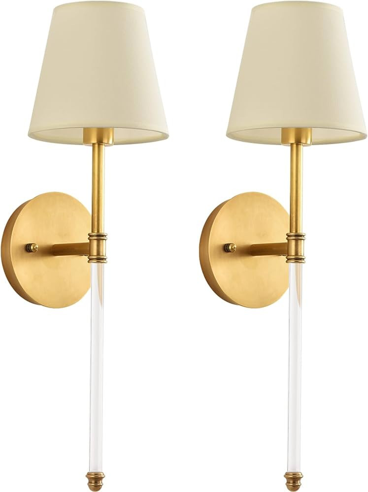 EGWUICSLP 2 pcs Brass Wall Scones Rustic Wall Sconce Antique Bronze Wall Lights Linen Fabric Cove... | Amazon (US)