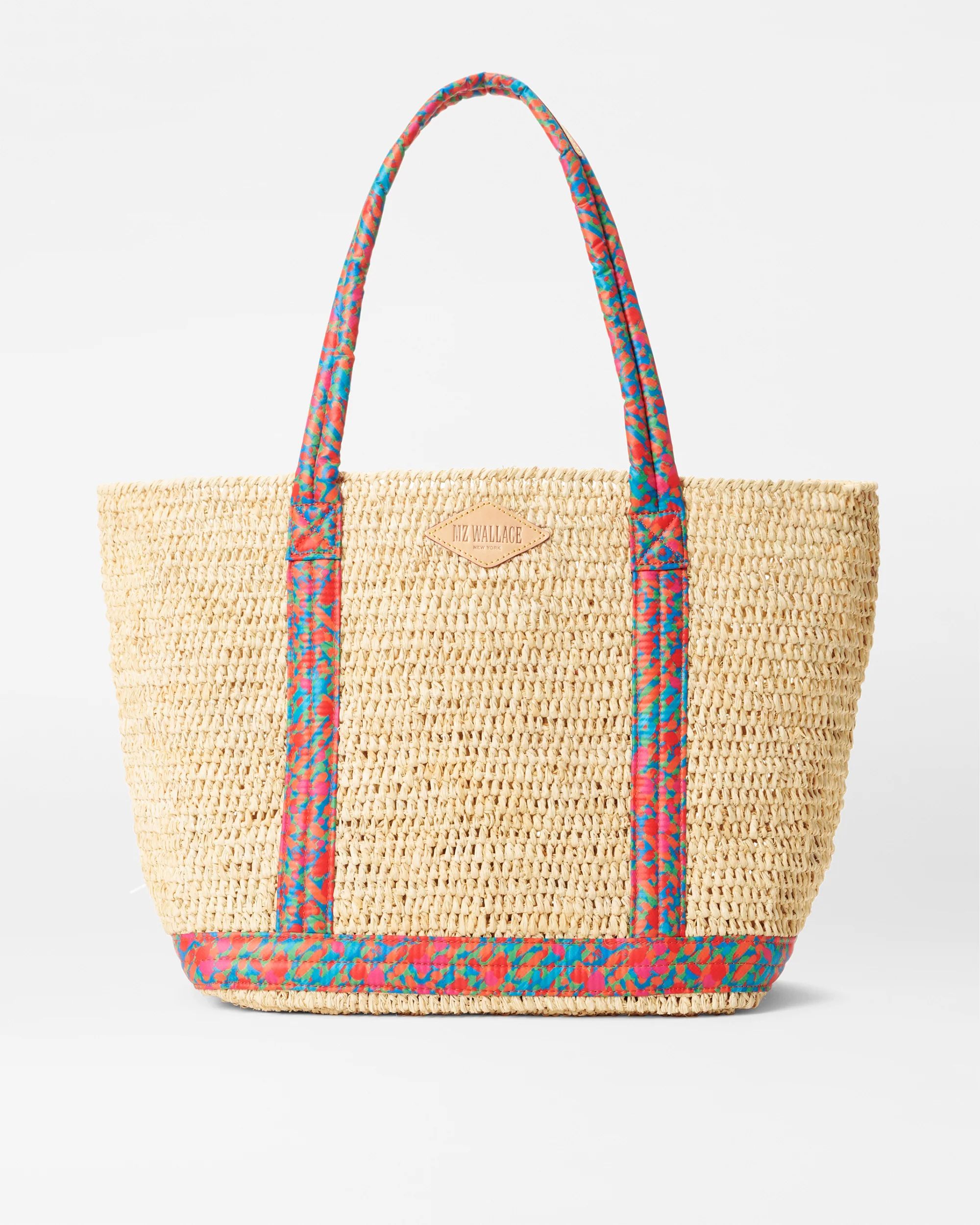 Raffia/Poppy Print Medium Raffia Tote | MZ Wallace