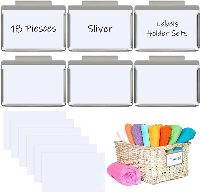 Basket Bin Labels Clips Label Holders Stainless Label Holders Removable Metal Bin Clips with Repl... | Amazon (US)