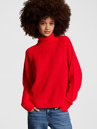 Varsity Knit Chunky Turtleneck Sweater, Red, S - Women's Sweaters - PINK | Victoria's Secret (US / CA )