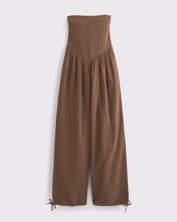 A&F Sydney Smocked Strapless Balloon Leg Jumpsuit | Abercrombie & Fitch (US)