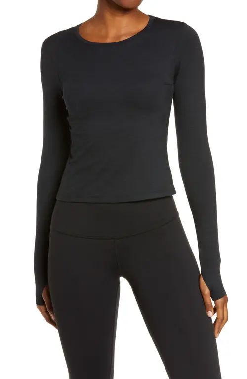 Beyond Yoga Protect Me Long Sleeve Top in Black Heather at Nordstrom, Size Small | Nordstrom