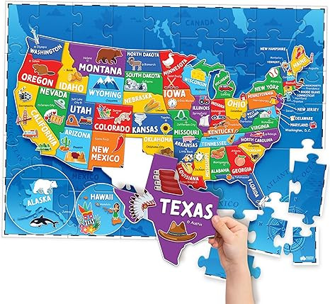 United States Puzzles for Kids Ages 4-6 - Educational Toys for Boys & Girls - 70Pcs USA Map Kids ... | Amazon (US)