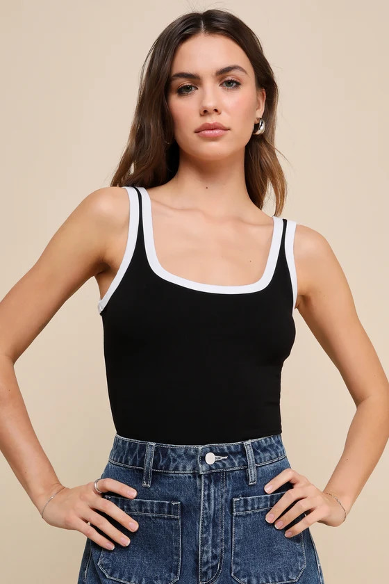 Perfect Cuteness Black and White Color Block Sleeveless Bodysuit | Lulus