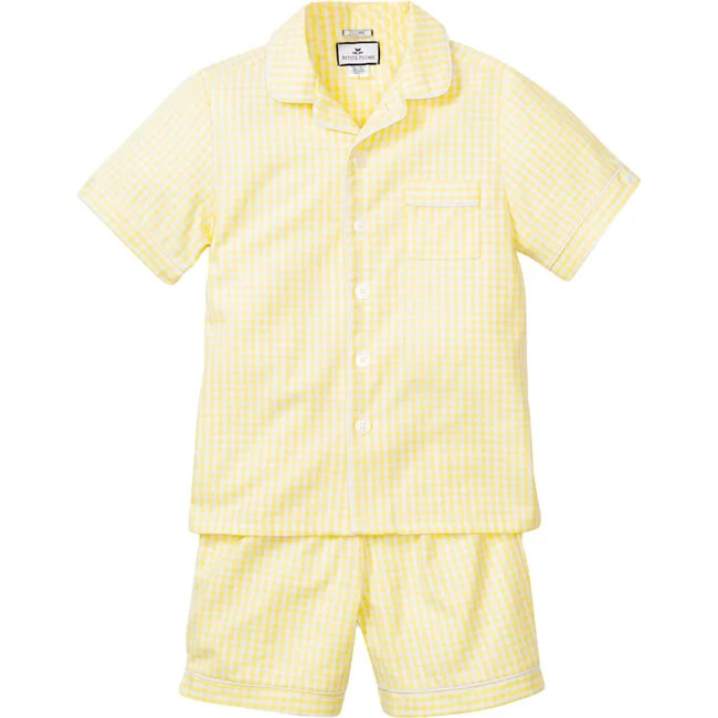 Petite Plume | Short Pajama Set, (Yellow Gingham, Size 6-12M) | Maisonette | Maisonette