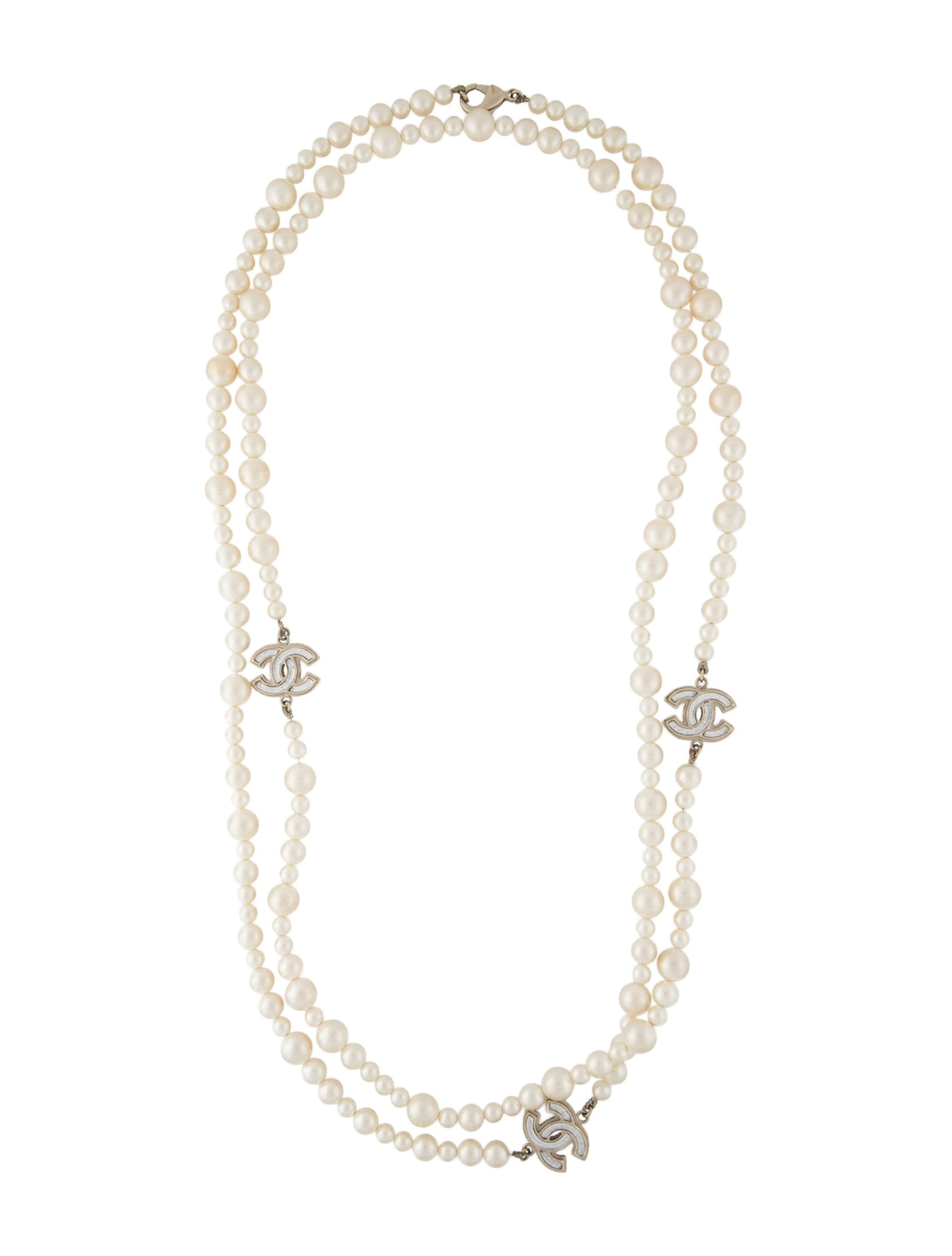 Faux Pearl & Resin CC Long Station Necklace | The RealReal