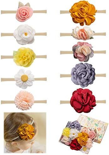 Baby Girl Headbands with Bows Flowers,Soft Nylon Hair Accessories for Newborn Infant Toddler Hairban | Amazon (US)