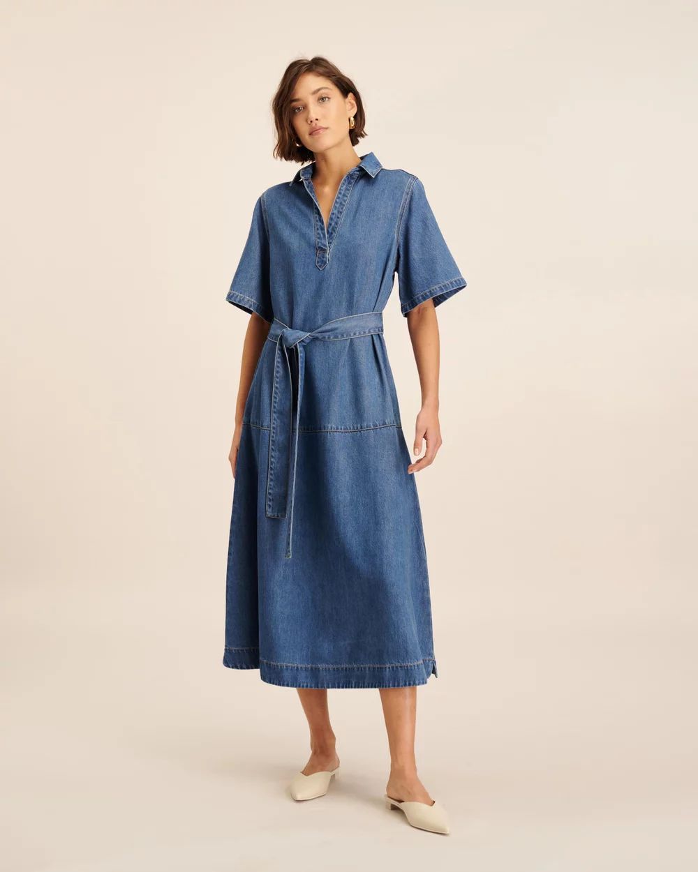 Soft Denim Belted Midi Dress | THE ICONIC (AU & NZ)