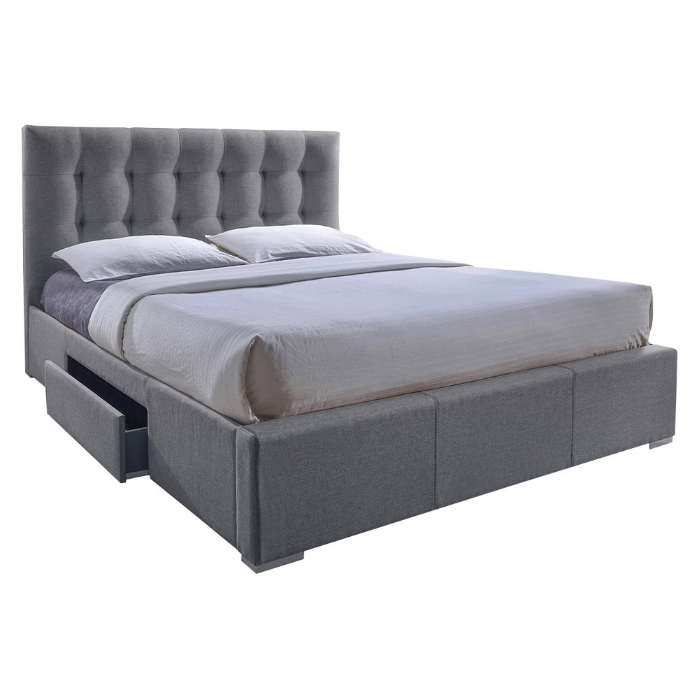 Sarter Contemporary Grid-Tufted Fabric Upholstered Storage Bed with 2-drawer - Gray (Queen) - Baxton | Target
