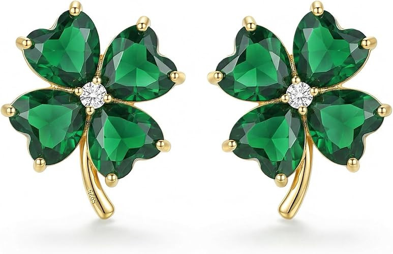 925 Silver Plated St Patricks Day Shamrock Earrings Green Heart Clover Earrings for Women Lucky S... | Amazon (US)