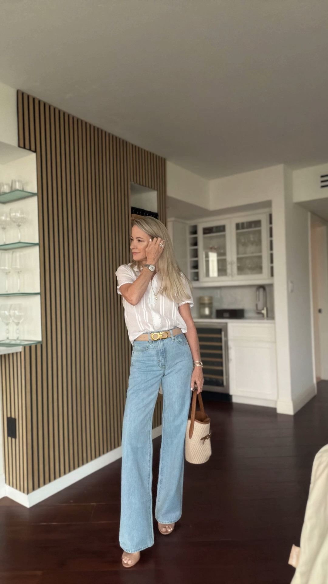 The kind of outfit that never lets you down. White blouse + light wash denim + neutral accessories = timeless summer style.

#LTKootd #LTKOver40 #LTKPetite