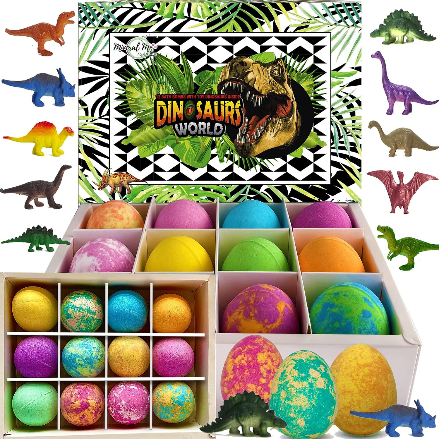 Bath Bombs for Kids with Surprise Inside - 12 Dinosaur Bath Bombs with Toys, Organic Colorful Bub... | Amazon (US)