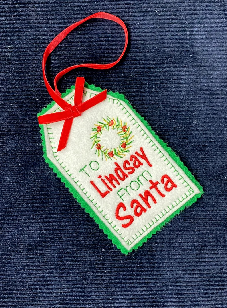 Santa Tag Felt Embroidered Personalized by Love Bugs Company - Etsy | Etsy (US)
