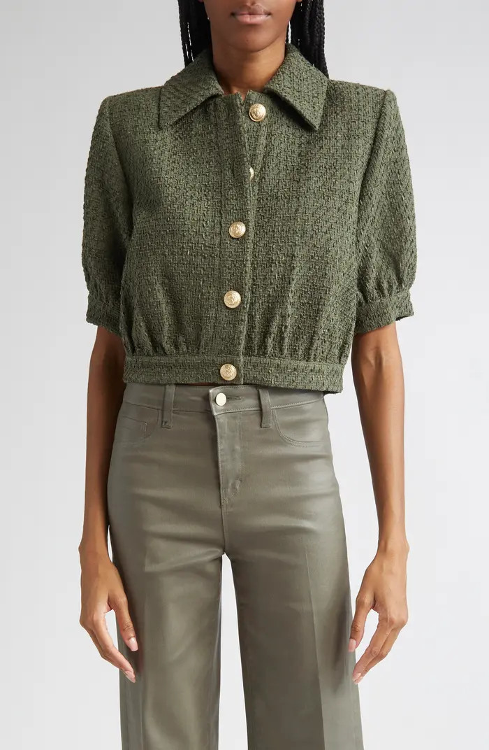 L'AGENCE Cove Short Sleeve Tweed Crop Jacket | Nordstrom | Nordstrom