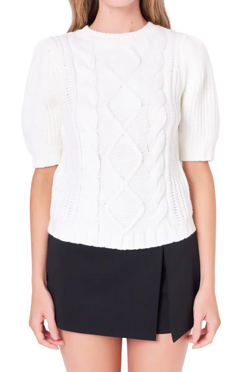 Cable Stitch Puff Sleeve Sweater | Nordstrom