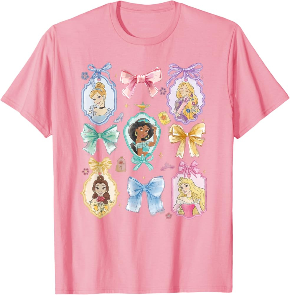 Disney Princess and Bows Watercolor Portraits Collage T-Shirt | Amazon (US)