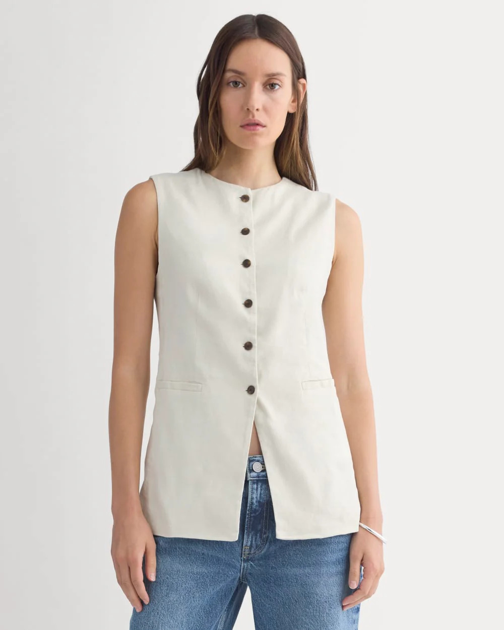 Long Vest in Stretch Linen | Birch | Everlane