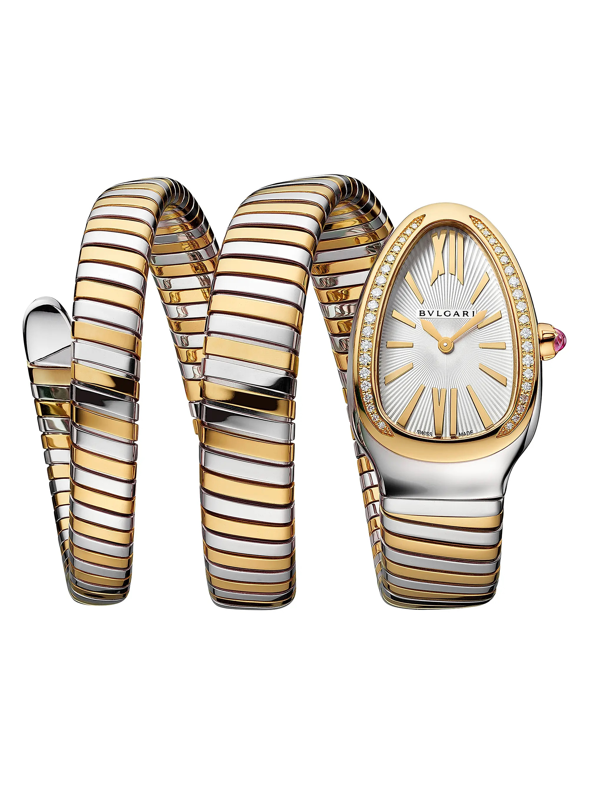 Serpenti Tubogas Stainless Steel, 18K Yellow Gold & 0.293 TCW Diamond Double-Wrap Watch/35MM | Saks Fifth Avenue