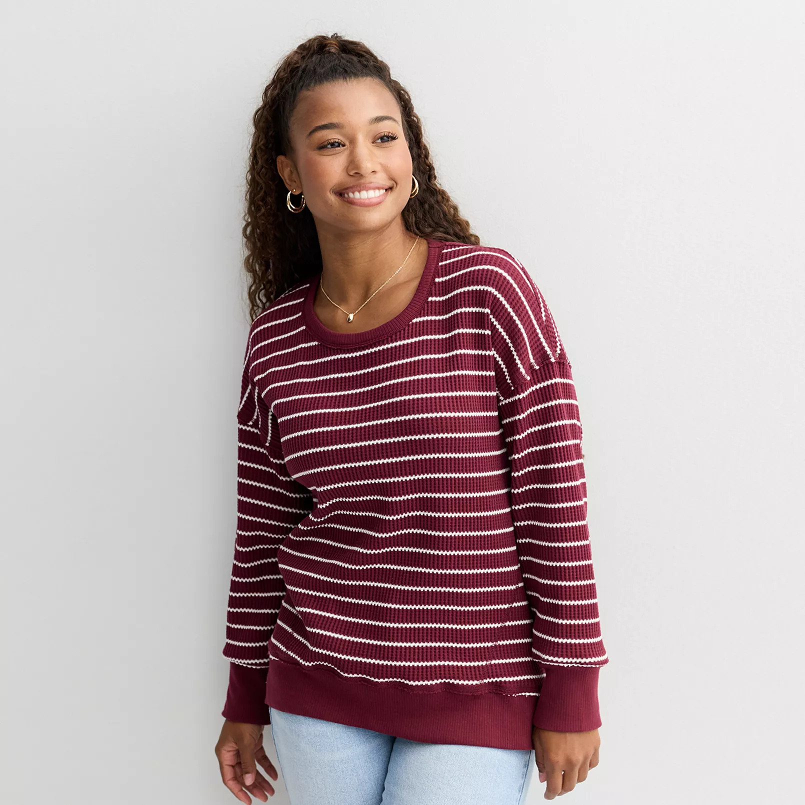 Juniors' SO® Oversized Waffle Scoop Neck Top | Kohl's