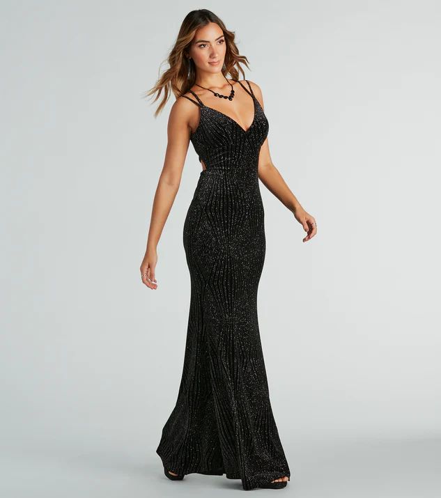 Spencer Formal Glitter Velvet Lace-Up Long Dress | Windsor Stores