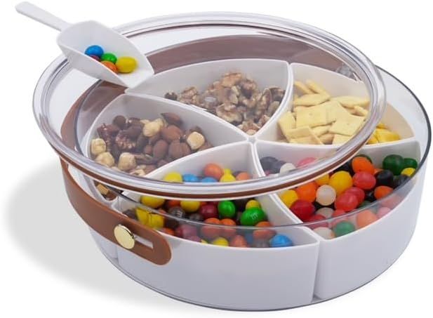 Divided Snack Tray with lid, Serving Tray with Handle, 5 compartments, Mini-scooper included,Stor... | Amazon (US)