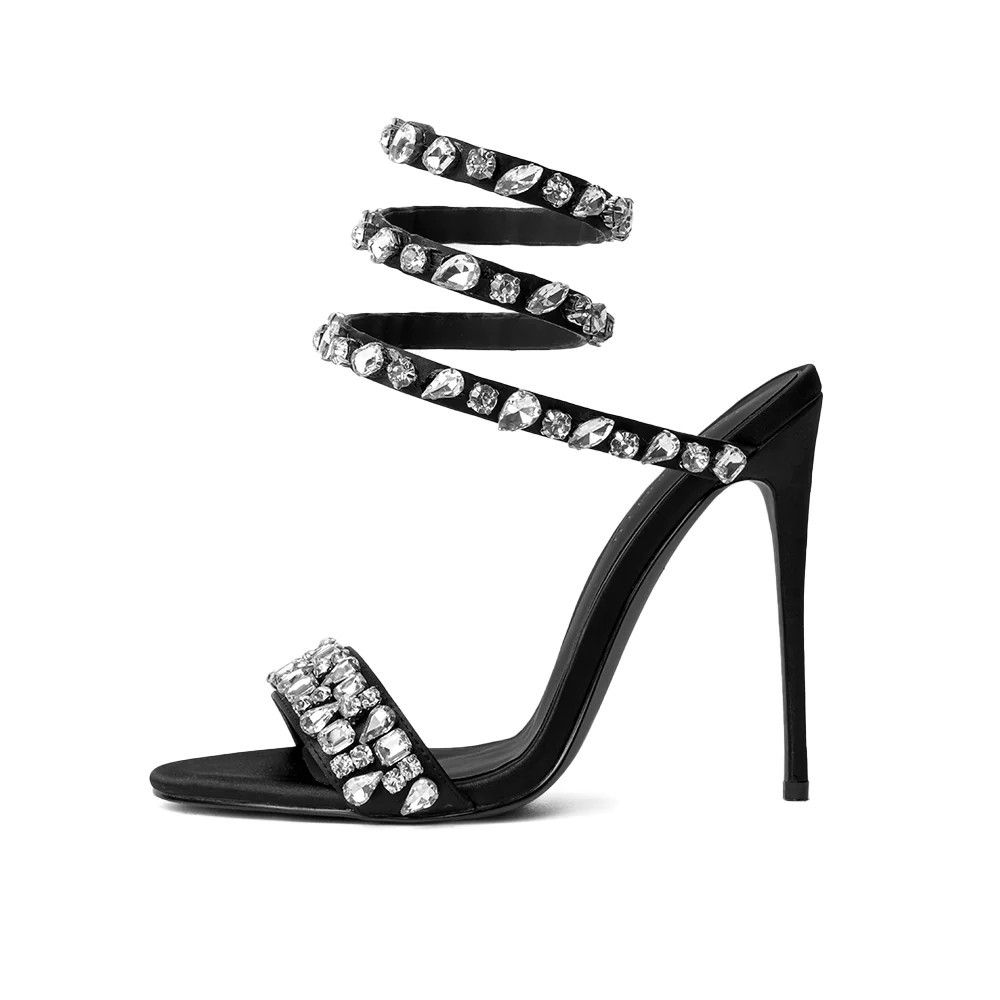 RiRi Black Wrap Open Toe Heels | CULT OF COQUETTE