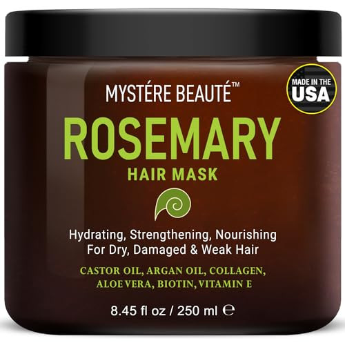 MYSTÉRE BEAUTÉ Rosemary Hair Treatment - with Collagen, Biotin, Argan Oil for Dry, Damaged, Curly Hair - Strengthening Deep Conditioner for Split Ends & Growth - 8.45 fl oz | Amazon (US)