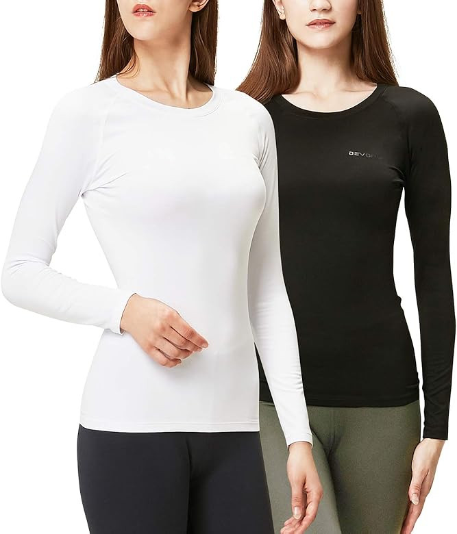 DEVOPS Women's 2 Pack Thermal Long Sleeve Shirts Compression Baselayer Tops | Amazon (US)